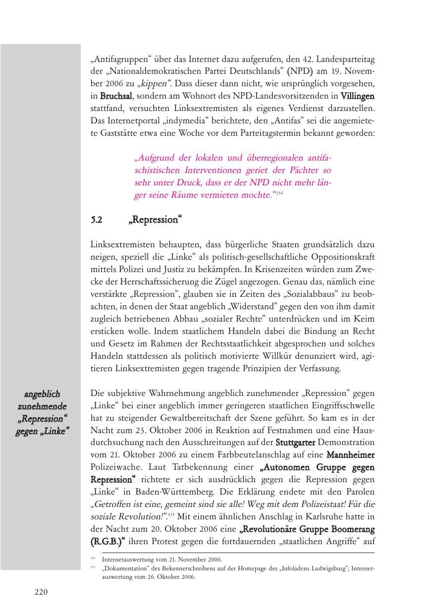 Seite 221 des Verfassungsschutzbericht 2006 Baden-Württemberg