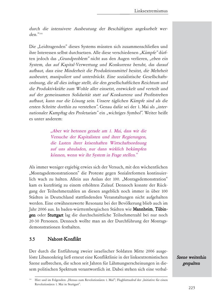 Seite 226 des Verfassungsschutzbericht 2006 Baden-Württemberg