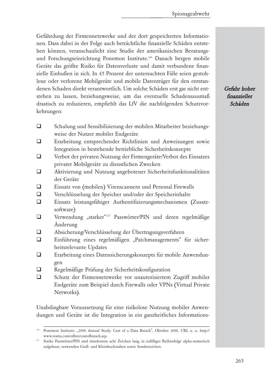 Seite 266 des Verfassungsschutzbericht 2006 Baden-Württemberg