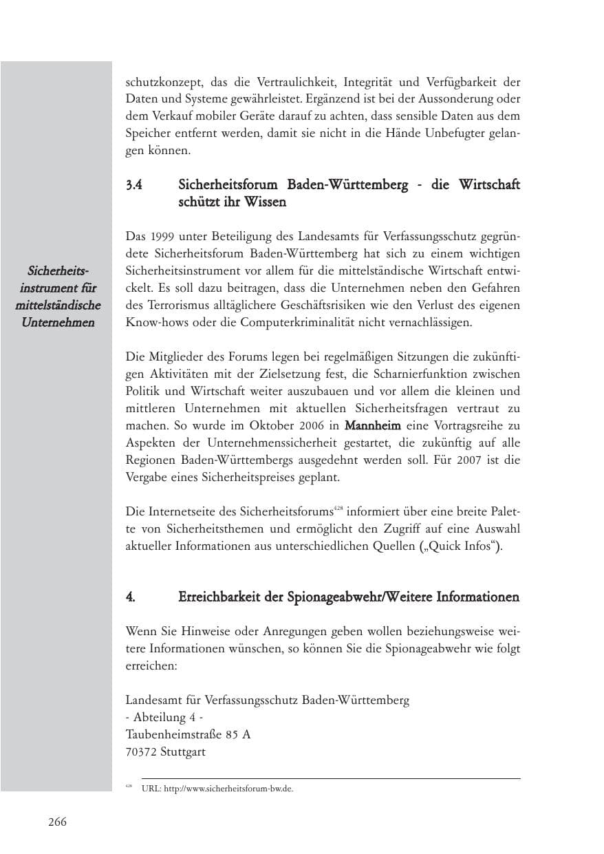 Seite 267 des Verfassungsschutzbericht 2006 Baden-Württemberg