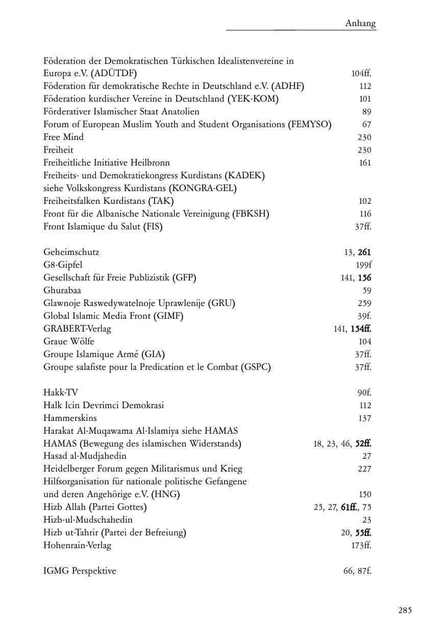 Seite 286 des Verfassungsschutzbericht 2006 Baden-Württemberg