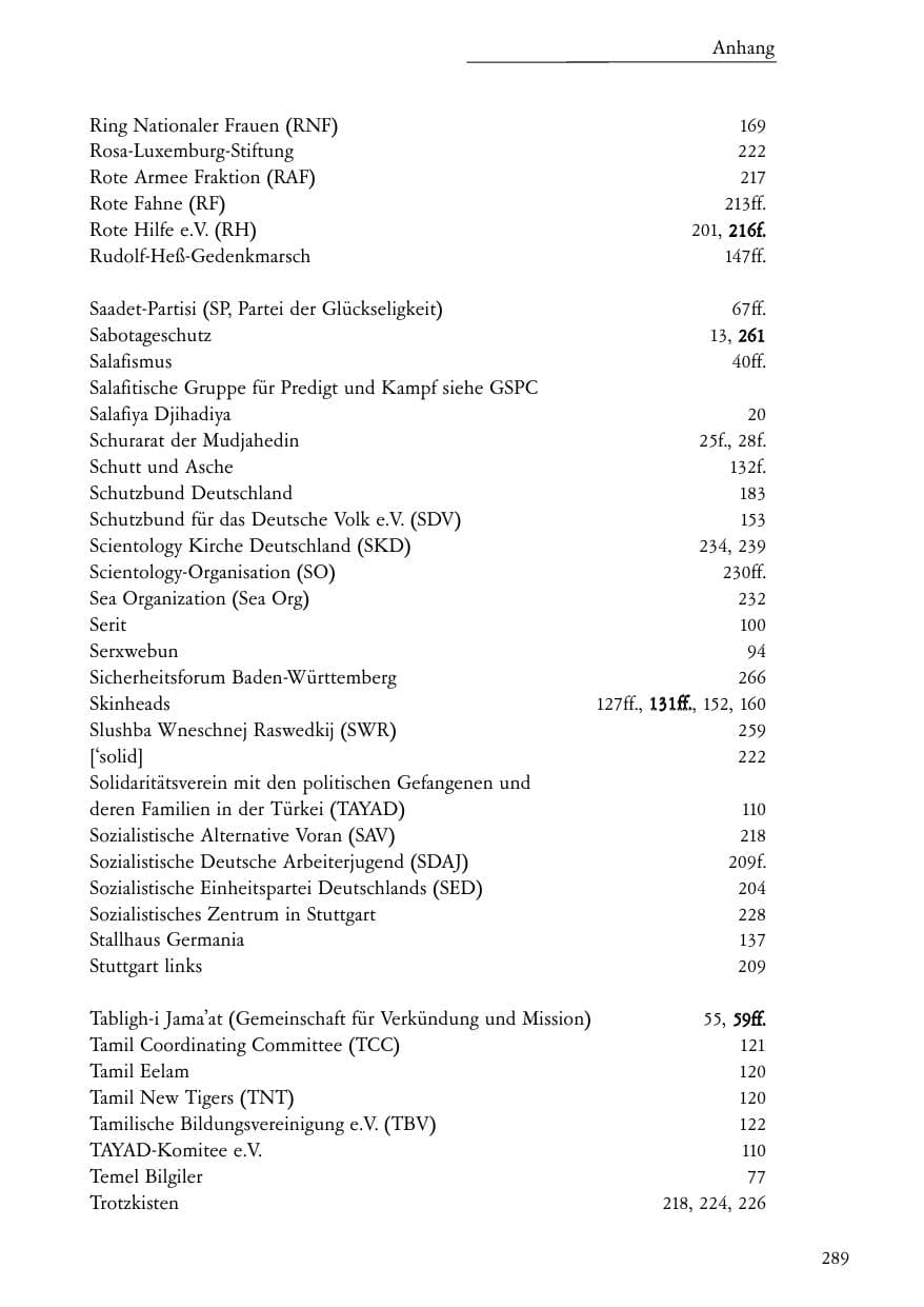 Seite 290 des Verfassungsschutzbericht 2006 Baden-Württemberg