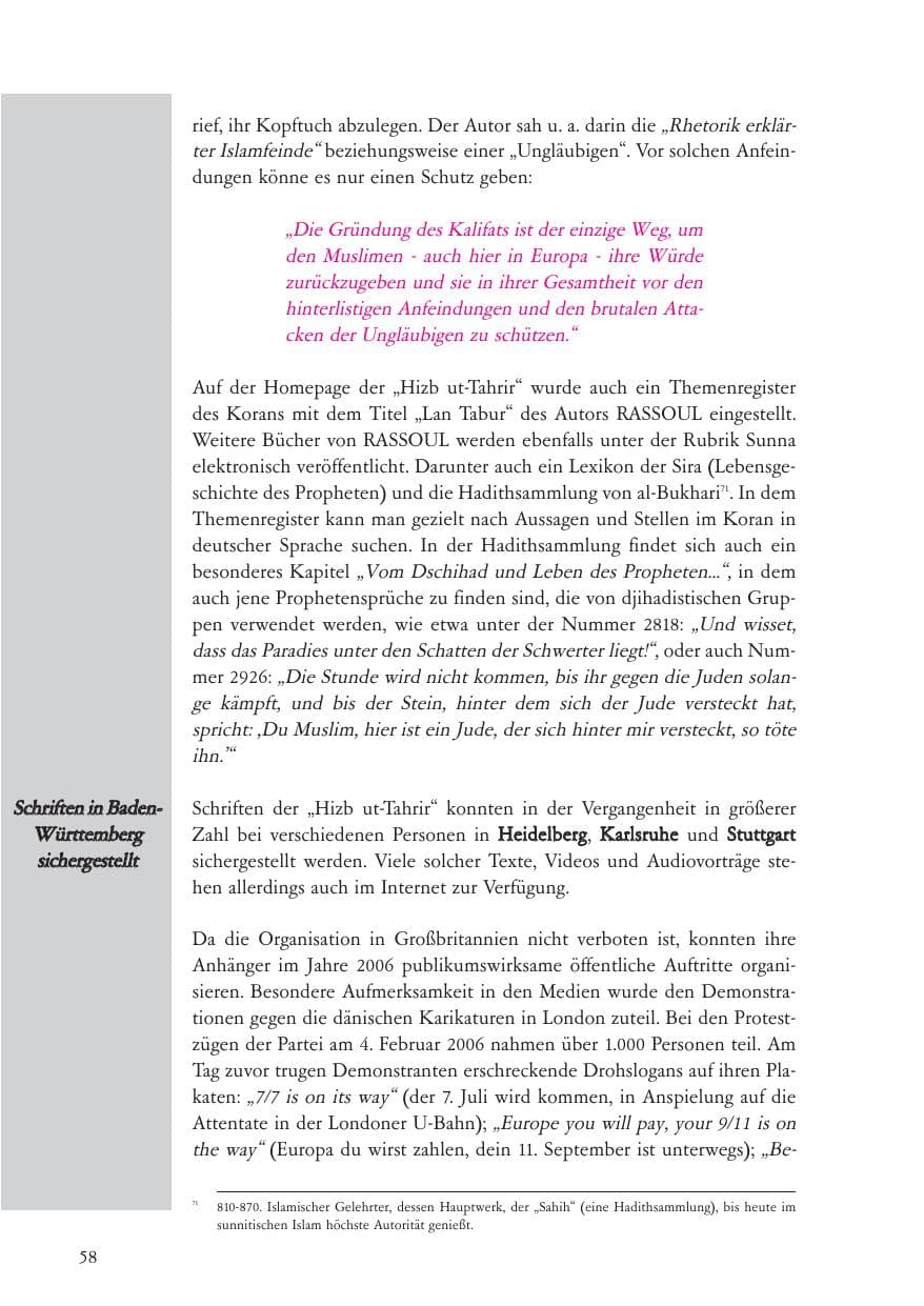 Seite 59 des Verfassungsschutzbericht 2006 Baden-Württemberg