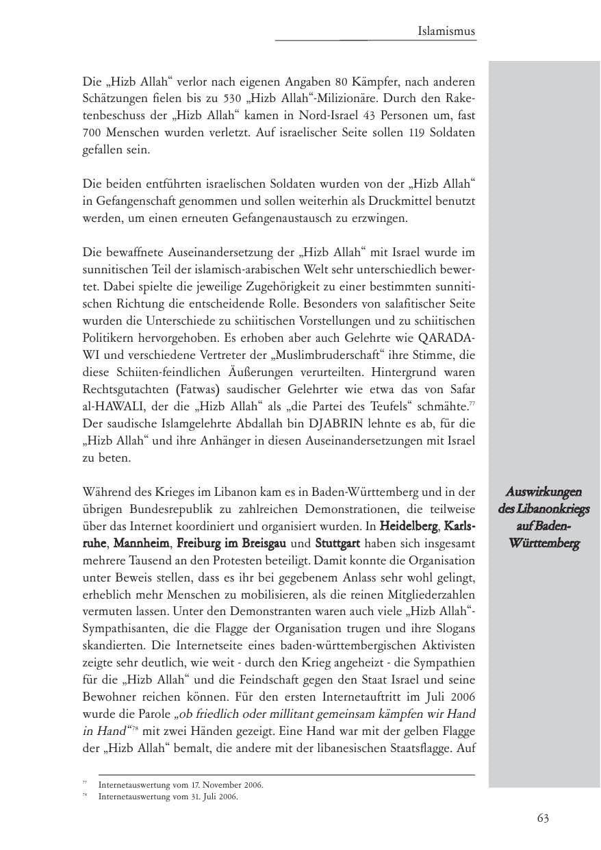 Seite 64 des Verfassungsschutzbericht 2006 Baden-Württemberg