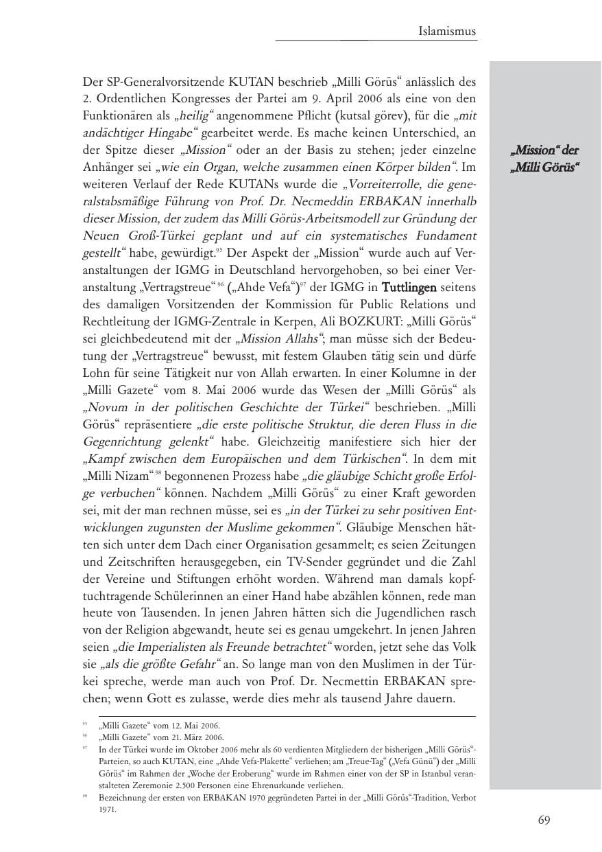 Seite 70 des Verfassungsschutzbericht 2006 Baden-Württemberg