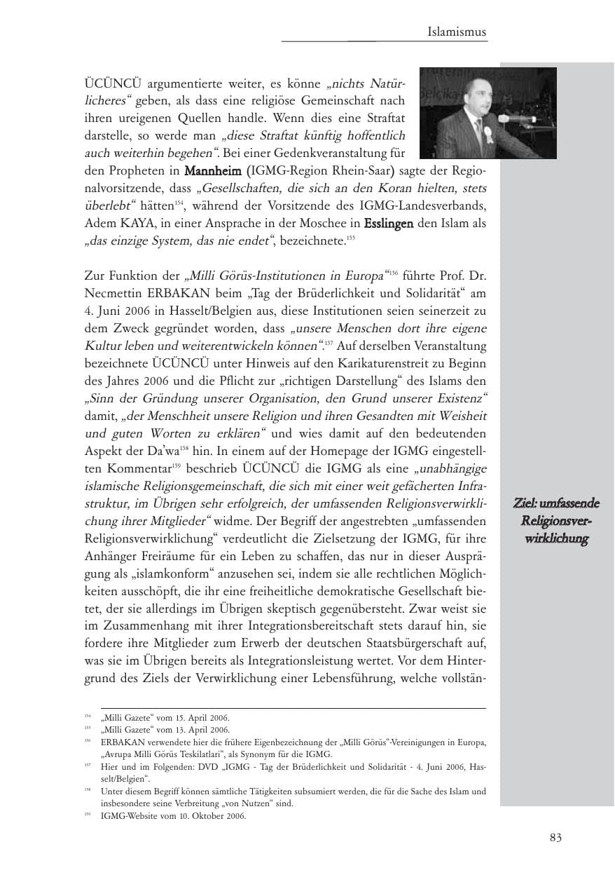 Seite 84 des Verfassungsschutzbericht 2006 Baden-Württemberg