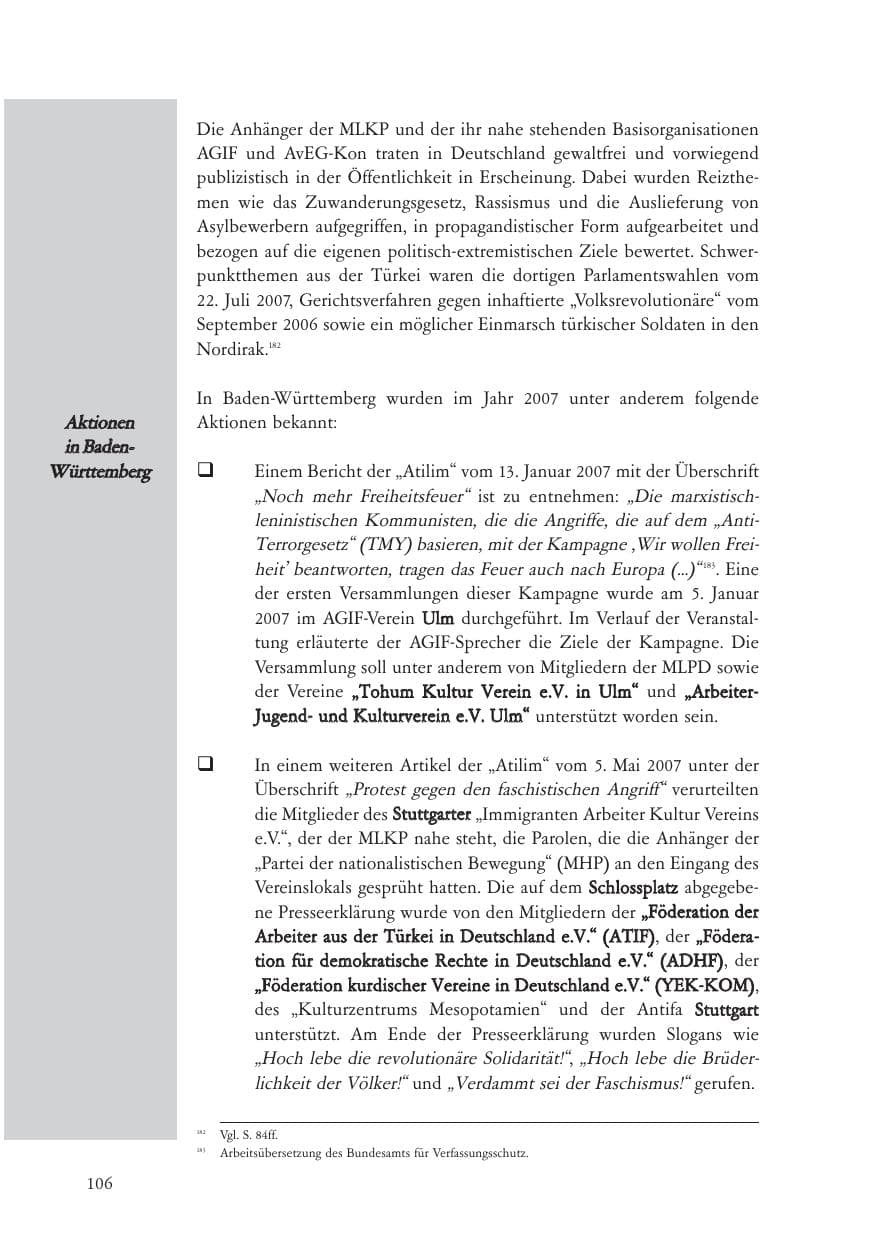 Seite 107 des Verfassungsschutzbericht 2007 Baden-Württemberg