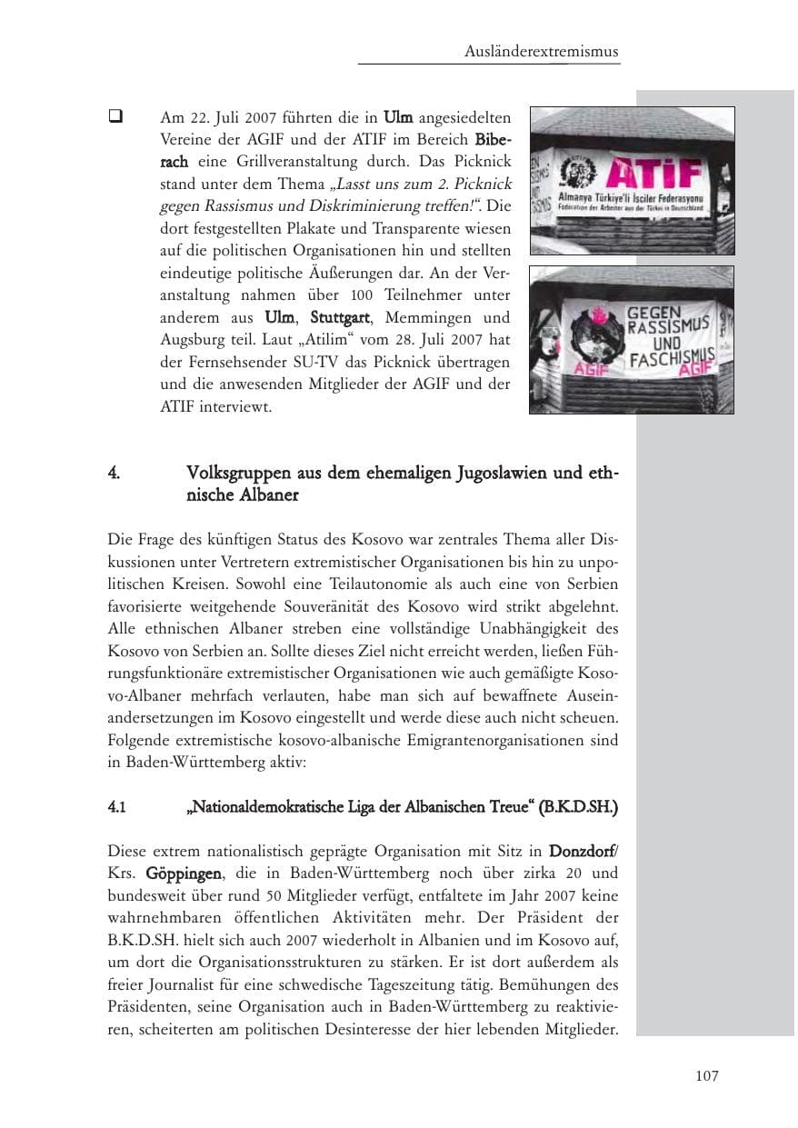 Seite 108 des Verfassungsschutzbericht 2007 Baden-Württemberg