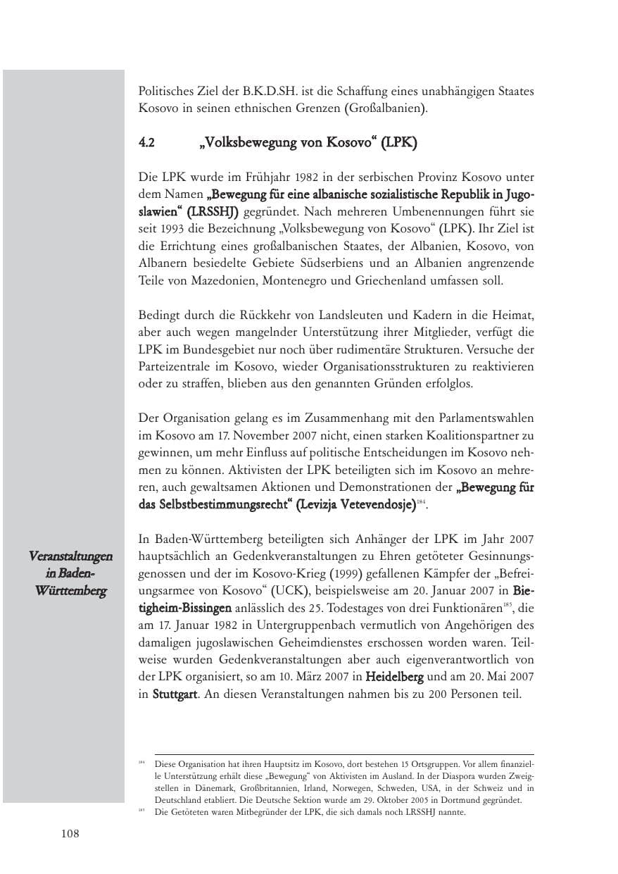 Seite 109 des Verfassungsschutzbericht 2007 Baden-Württemberg