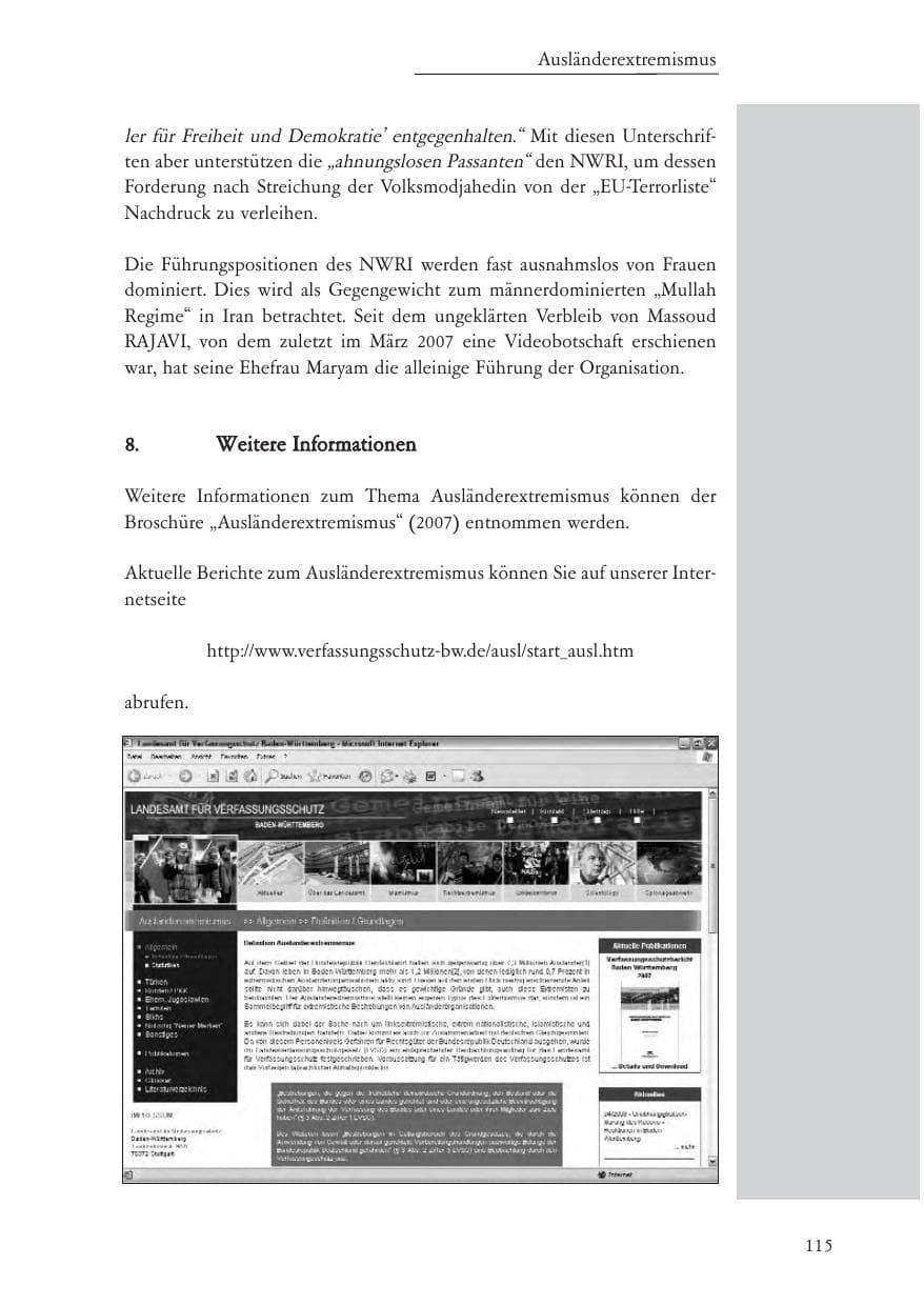 Seite 116 des Verfassungsschutzbericht 2007 Baden-Württemberg