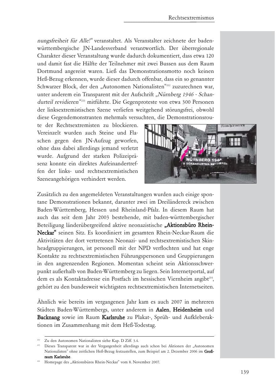Seite 140 des Verfassungsschutzbericht 2007 Baden-Württemberg