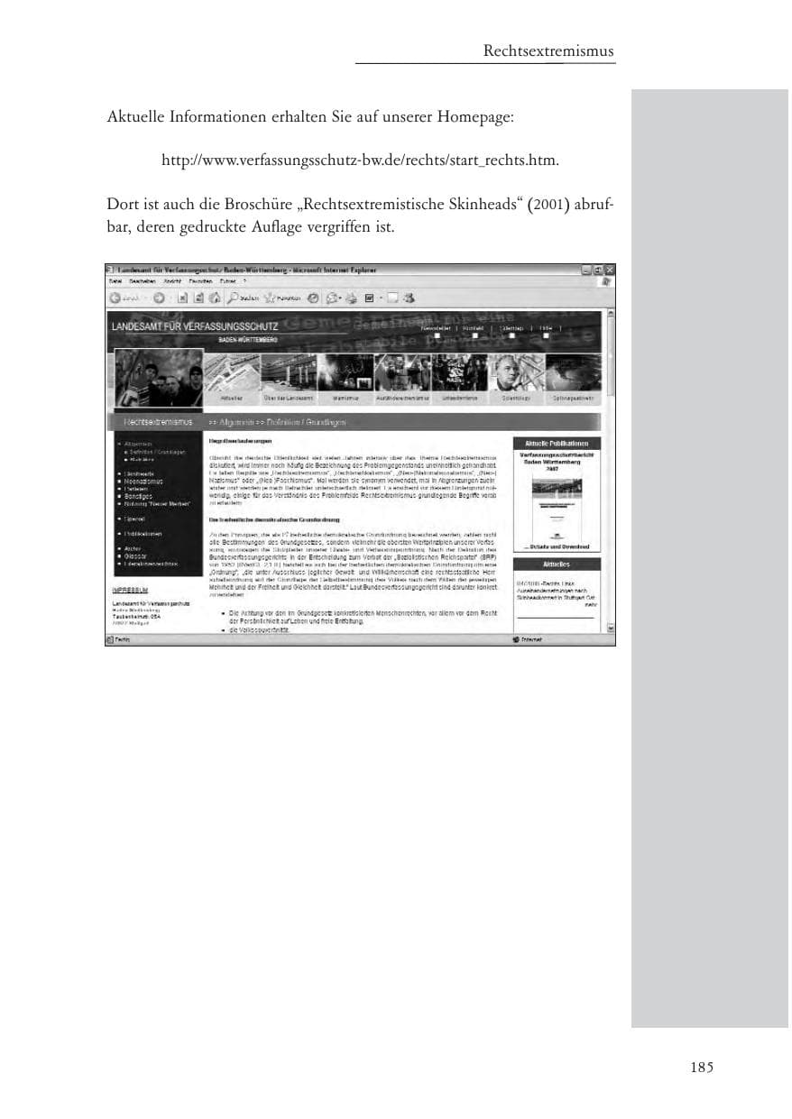 Seite 186 des Verfassungsschutzbericht 2007 Baden-Württemberg