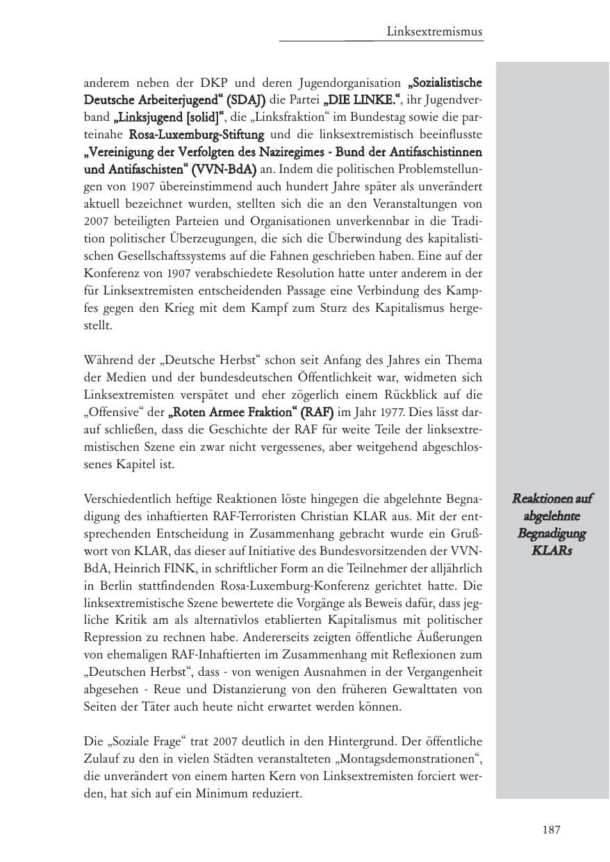 Seite 188 des Verfassungsschutzbericht 2007 Baden-Württemberg