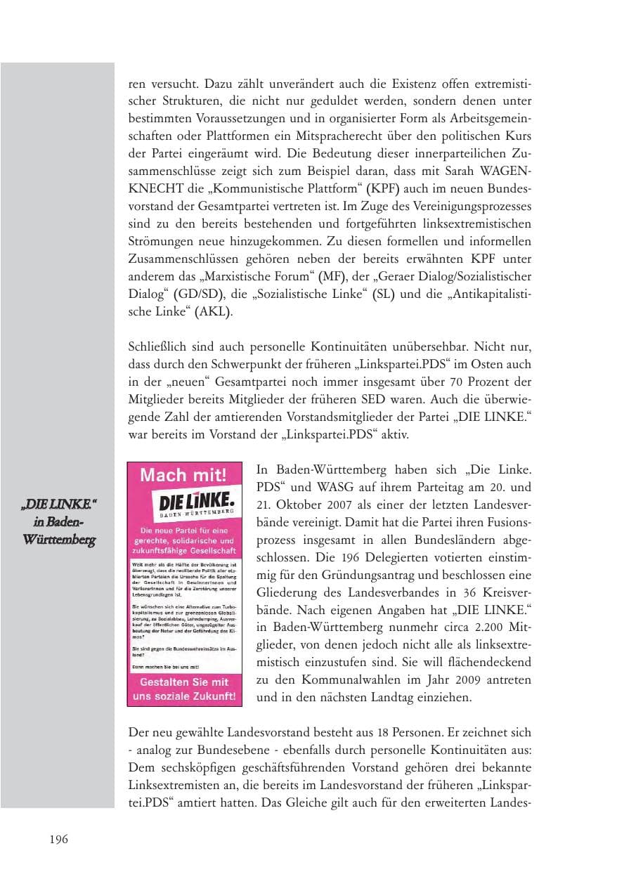 Seite 197 des Verfassungsschutzbericht 2007 Baden-Württemberg