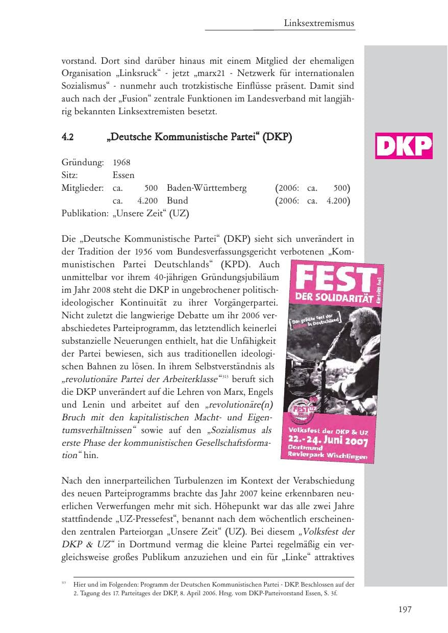 Seite 198 des Verfassungsschutzbericht 2007 Baden-Württemberg