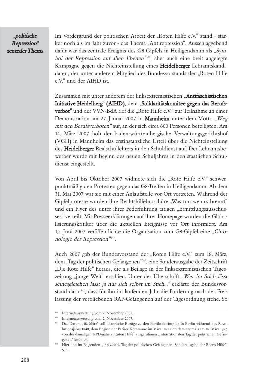 Seite 209 des Verfassungsschutzbericht 2007 Baden-Württemberg