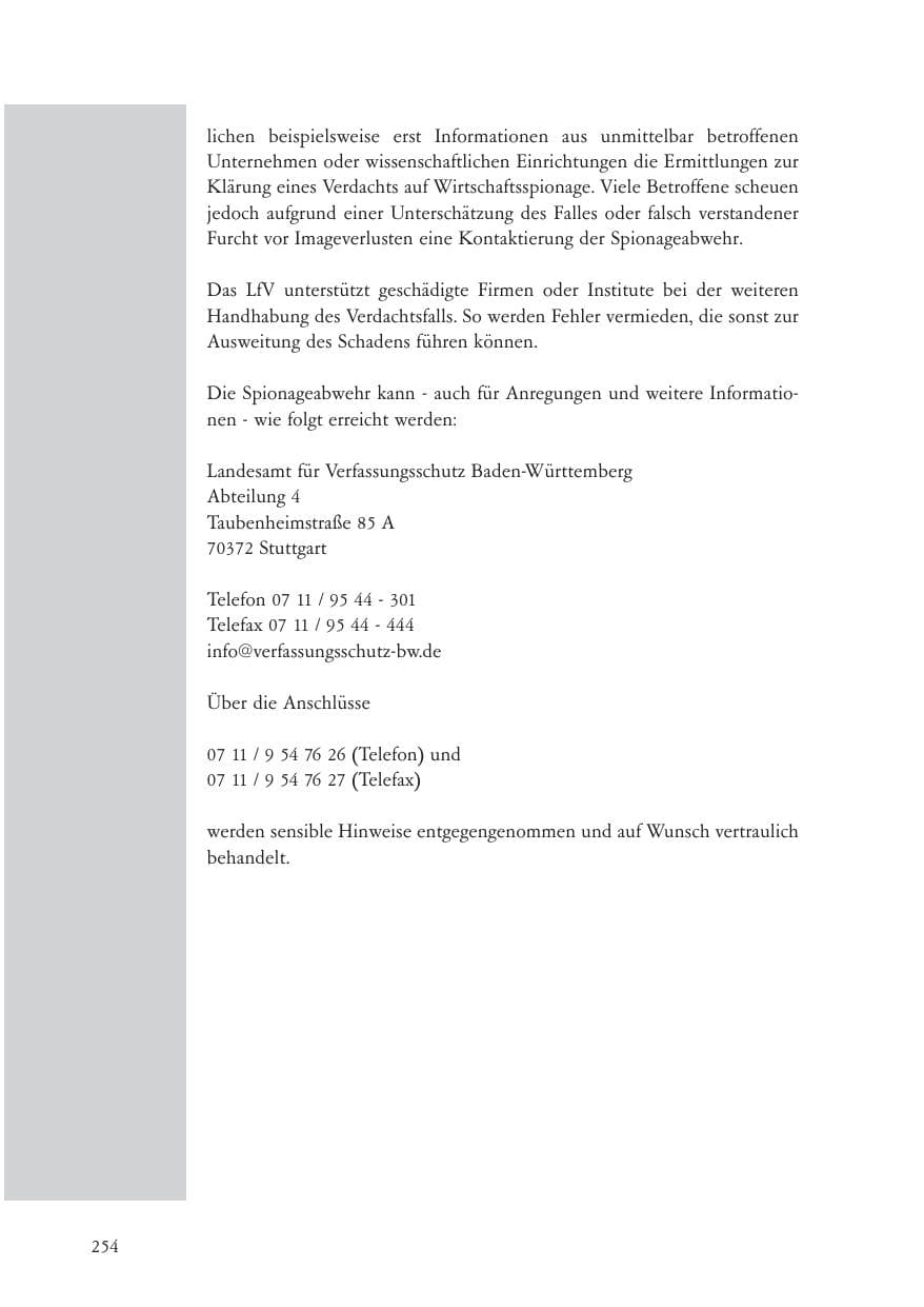 Seite 255 des Verfassungsschutzbericht 2007 Baden-Württemberg