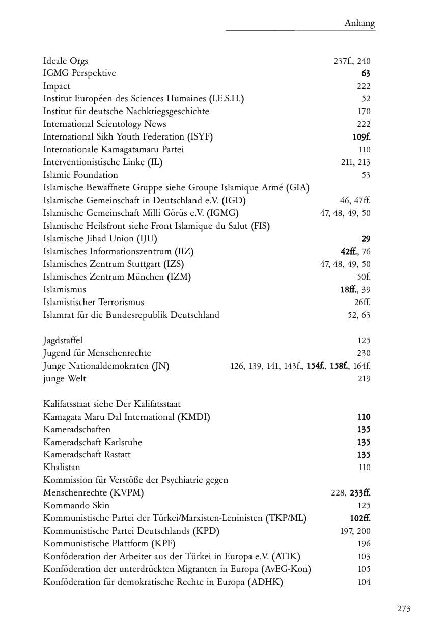Seite 274 des Verfassungsschutzbericht 2007 Baden-Württemberg