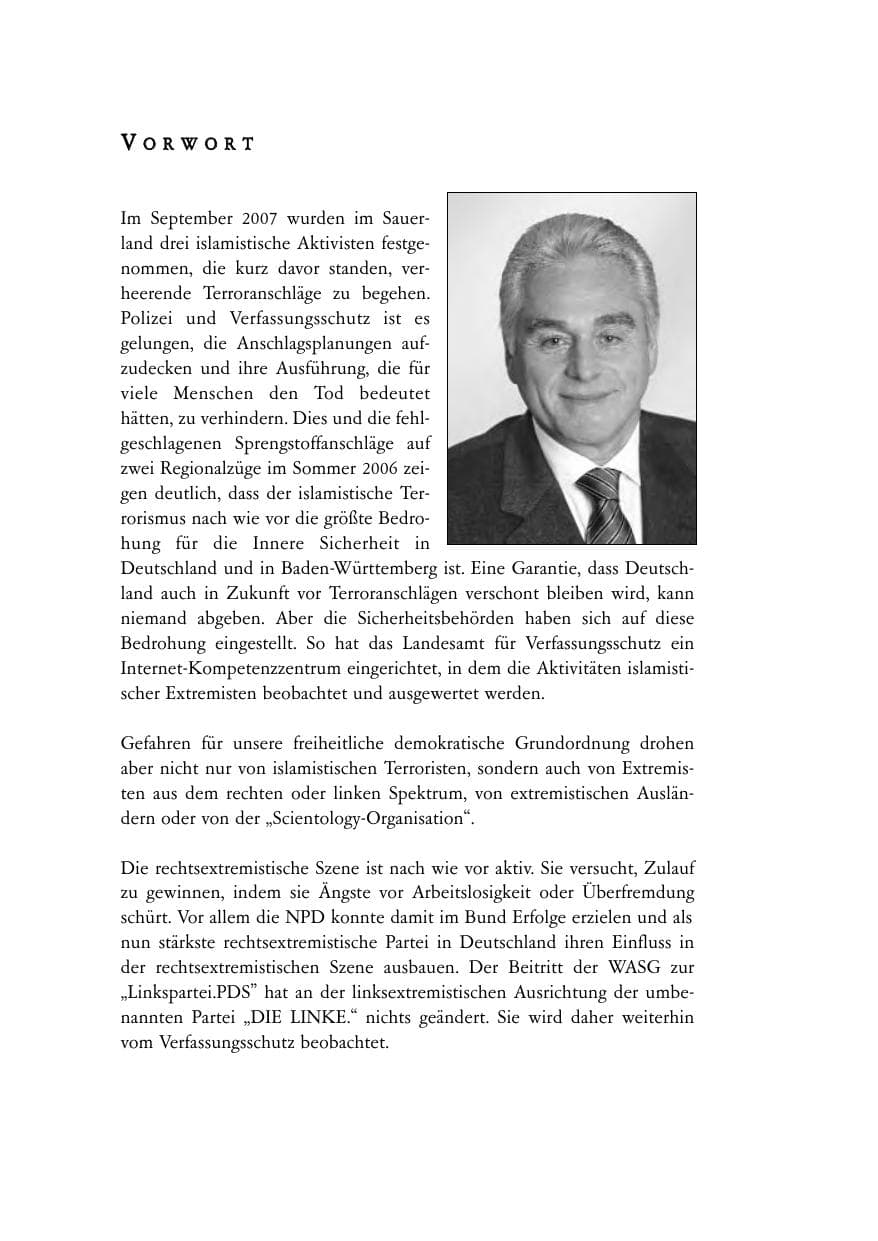 Seite 4 des Verfassungsschutzbericht 2007 Baden-Württemberg