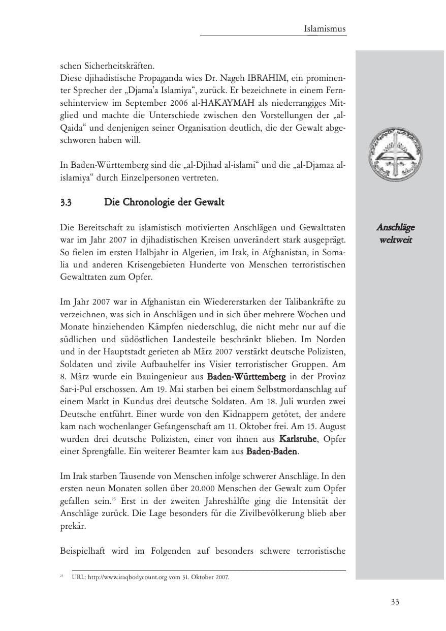 Seite 34 des Verfassungsschutzbericht 2007 Baden-Württemberg