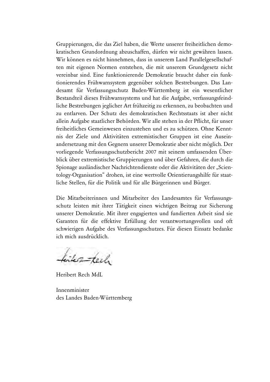 Seite 5 des Verfassungsschutzbericht 2007 Baden-Württemberg