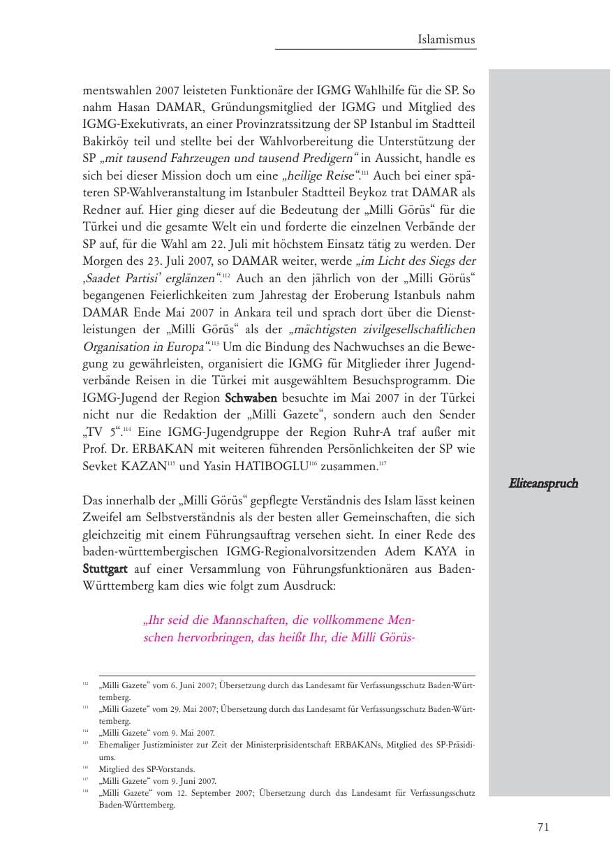 Seite 72 des Verfassungsschutzbericht 2007 Baden-Württemberg