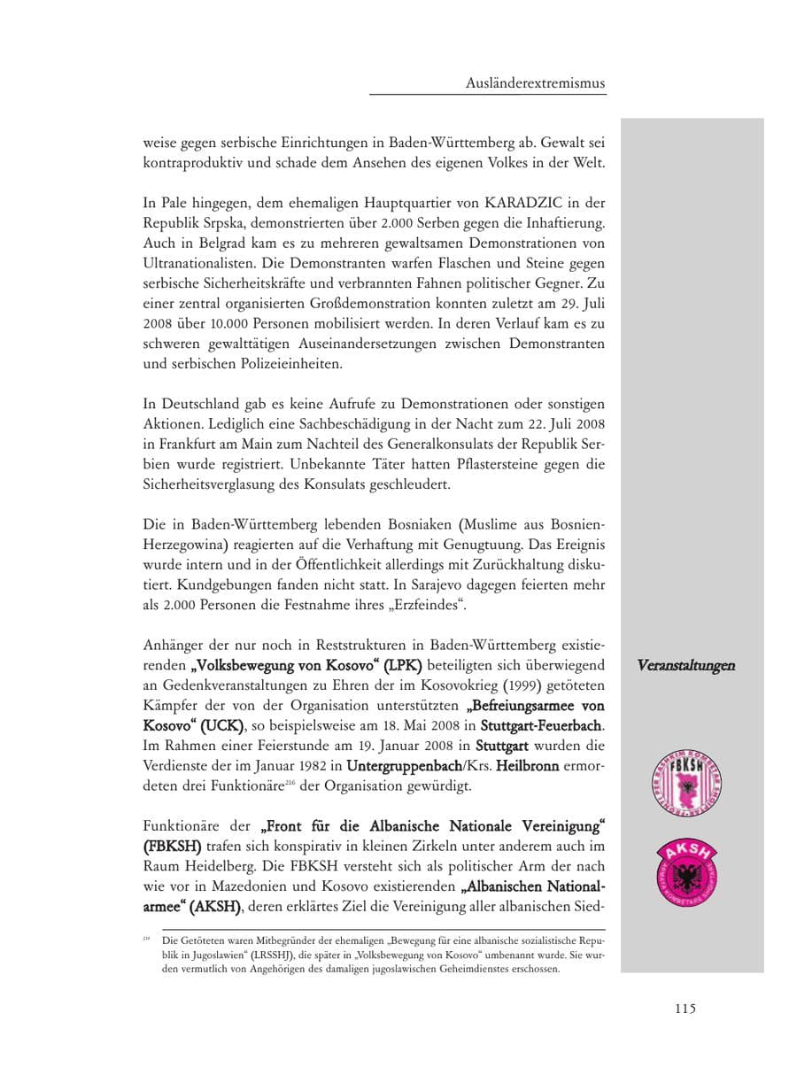 Seite 115 des Verfassungsschutzbericht 2008 Baden-Württemberg
