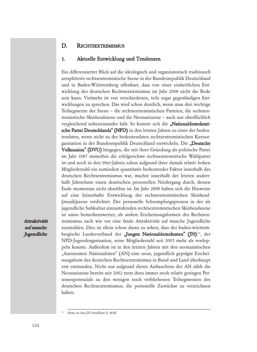 Seite 124 des Verfassungsschutzbericht 2008 Baden-Württemberg