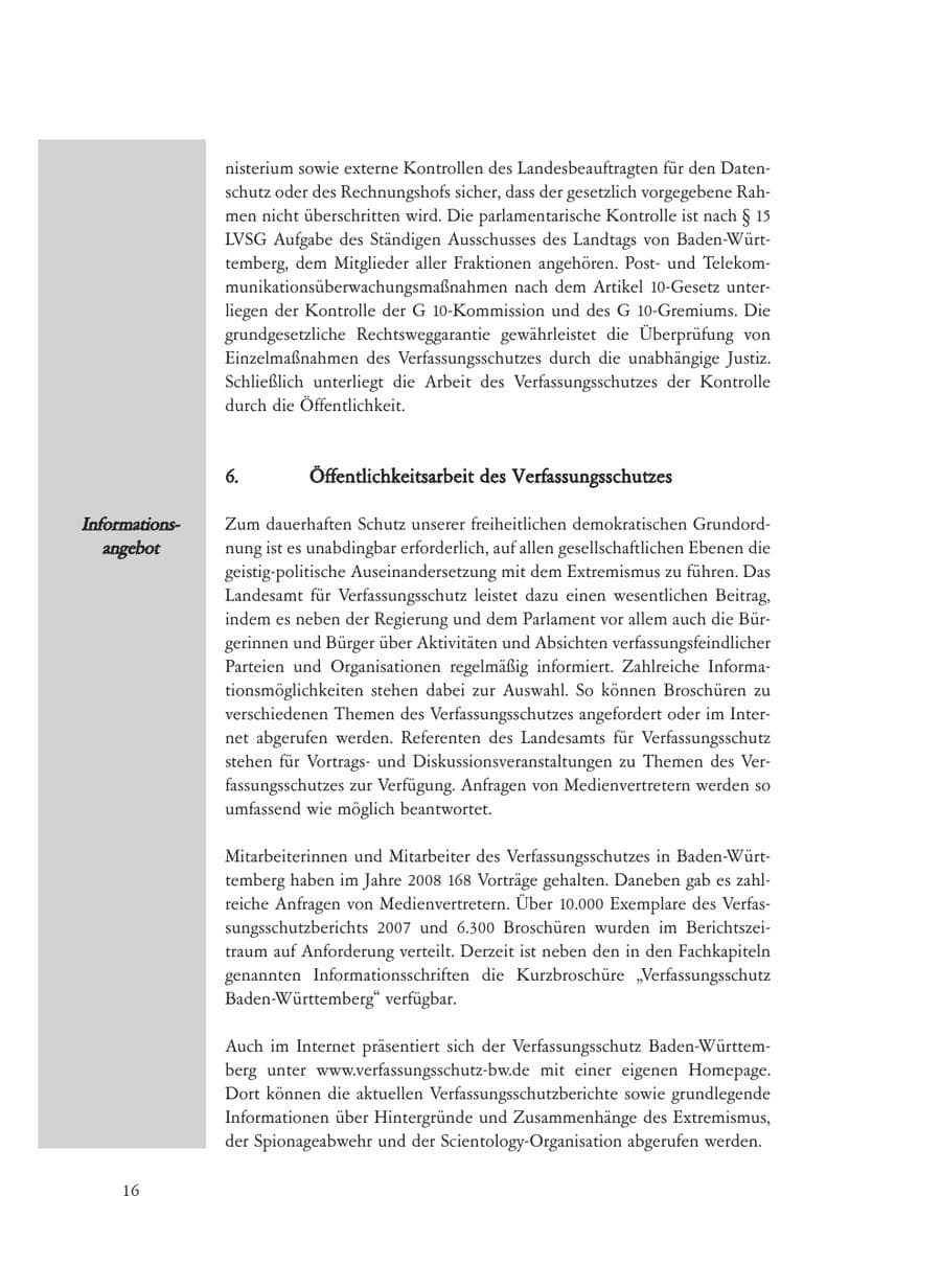 Seite 16 des Verfassungsschutzbericht 2008 Baden-Württemberg