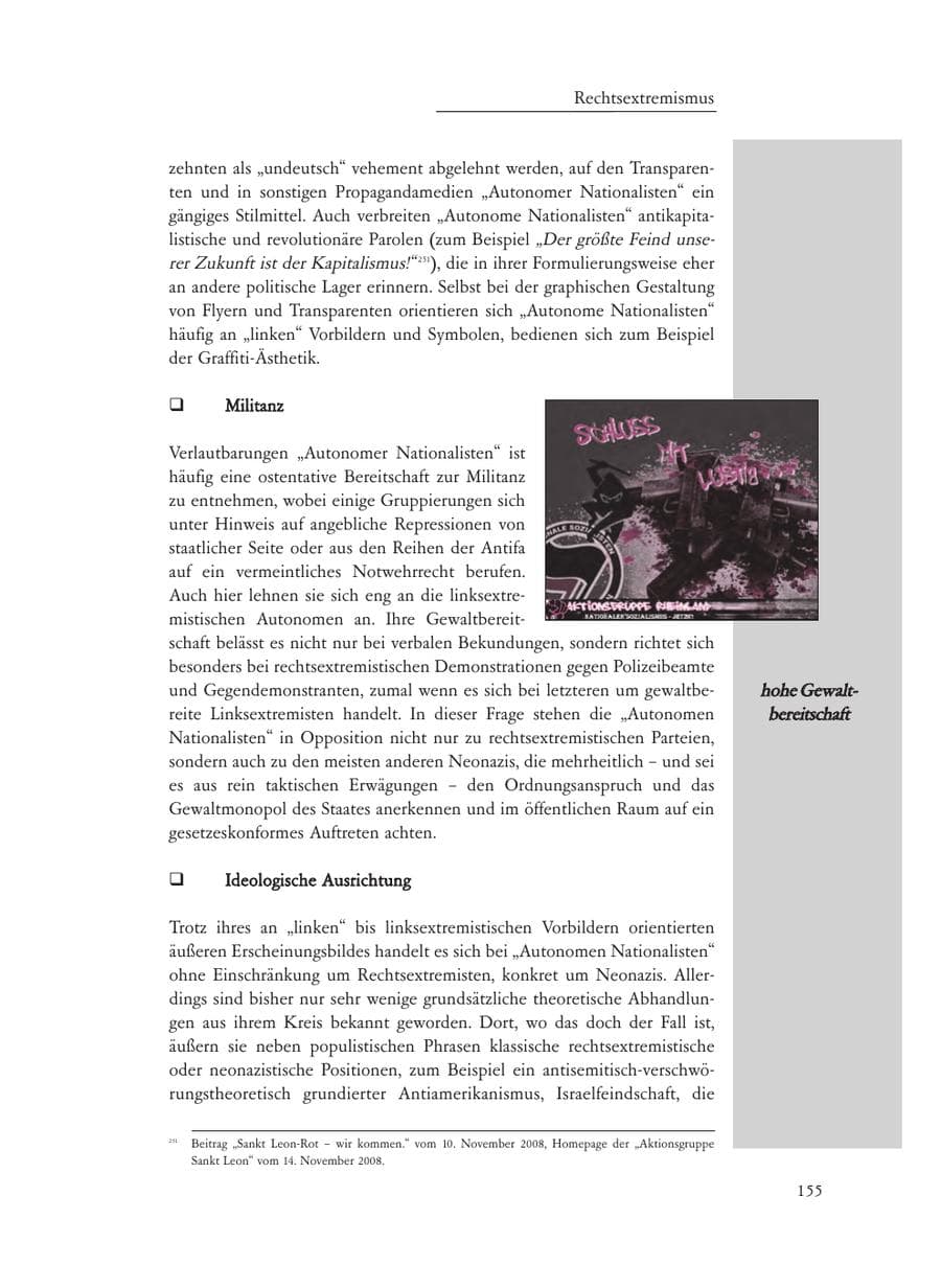 Seite 155 des Verfassungsschutzbericht 2008 Baden-Württemberg