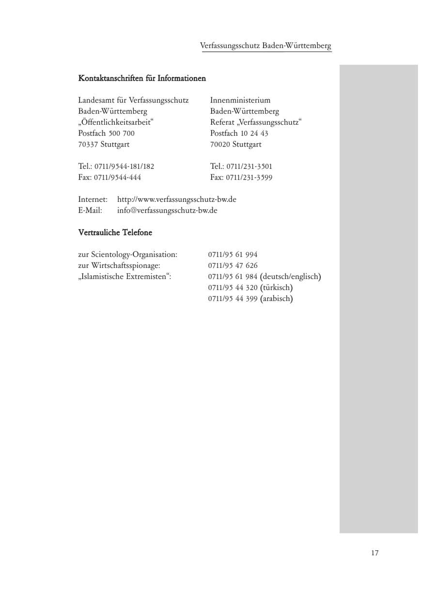 Seite 17 des Verfassungsschutzbericht 2008 Baden-Württemberg