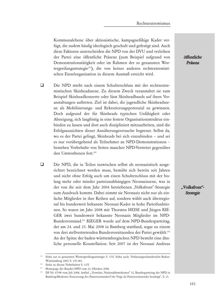 Seite 161 des Verfassungsschutzbericht 2008 Baden-Württemberg