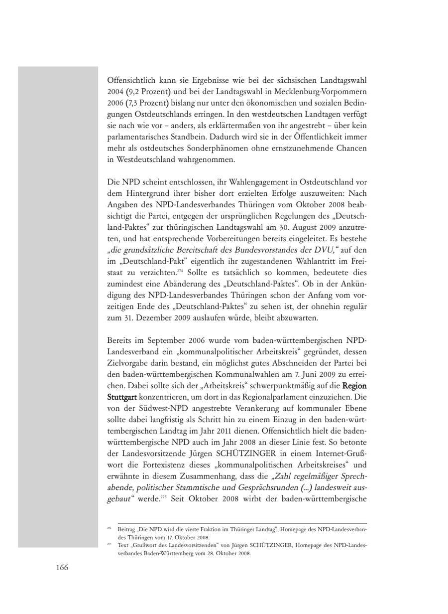 Seite 166 des Verfassungsschutzbericht 2008 Baden-Württemberg