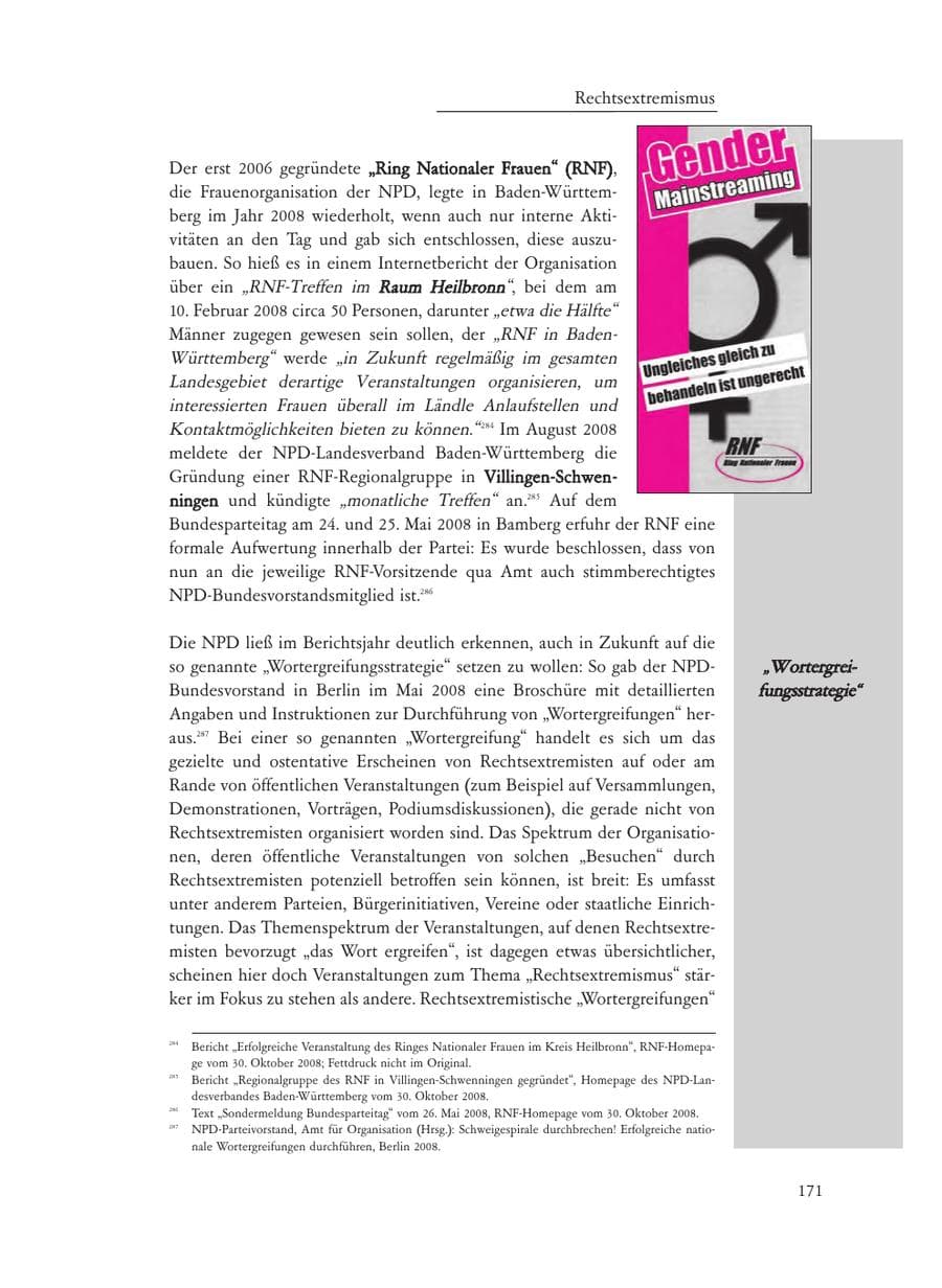 Seite 171 des Verfassungsschutzbericht 2008 Baden-Württemberg