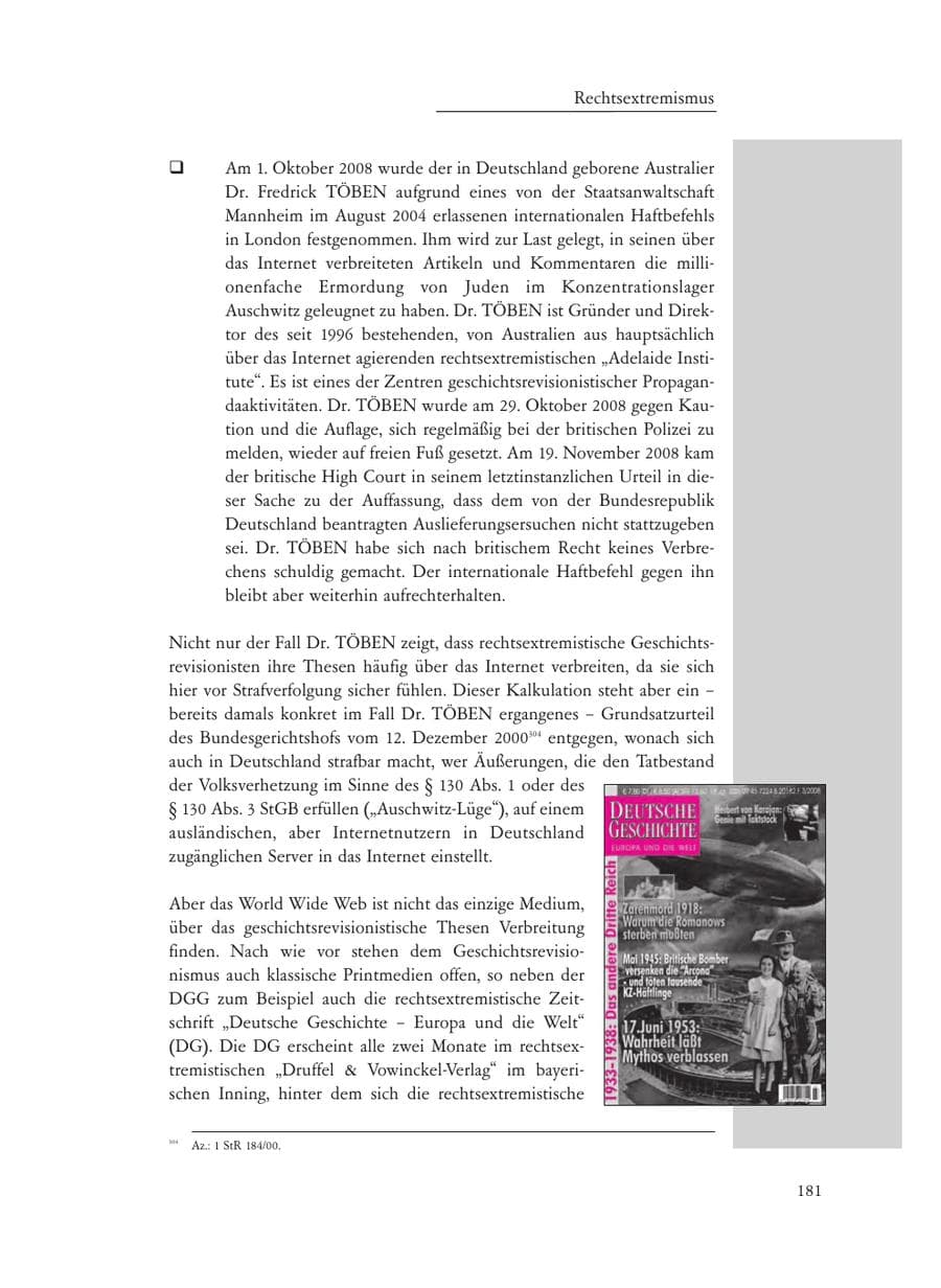 Seite 181 des Verfassungsschutzbericht 2008 Baden-Württemberg