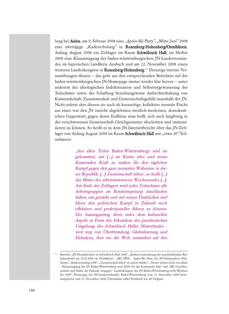 Seite 186 des Verfassungsschutzbericht 2008 Baden-Württemberg