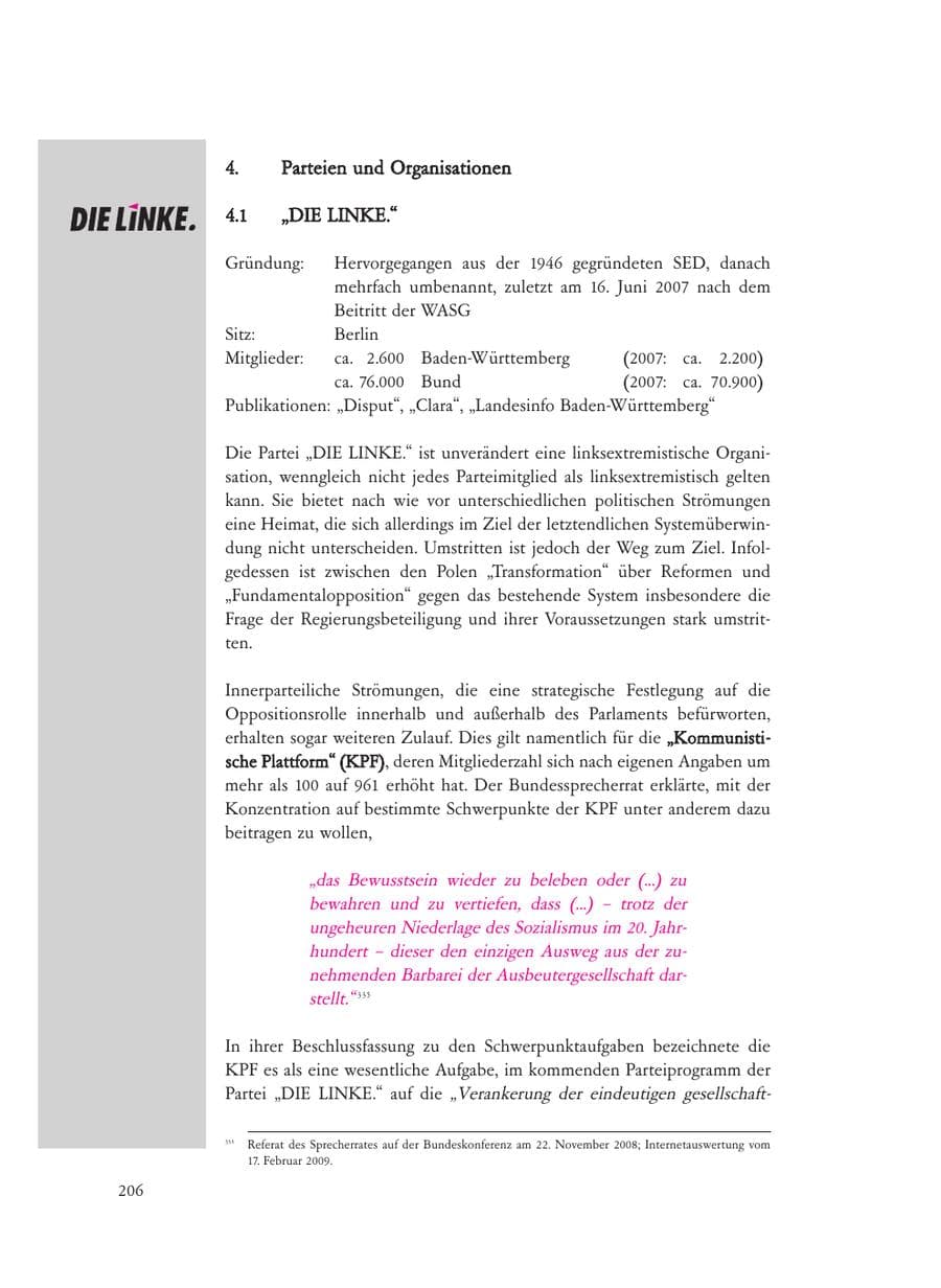 Seite 206 des Verfassungsschutzbericht 2008 Baden-Württemberg
