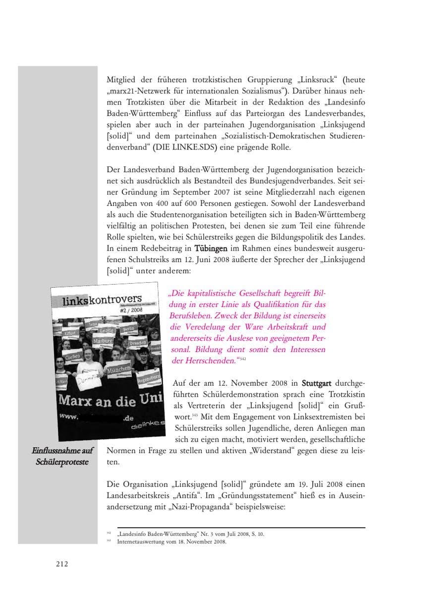 Seite 212 des Verfassungsschutzbericht 2008 Baden-Württemberg