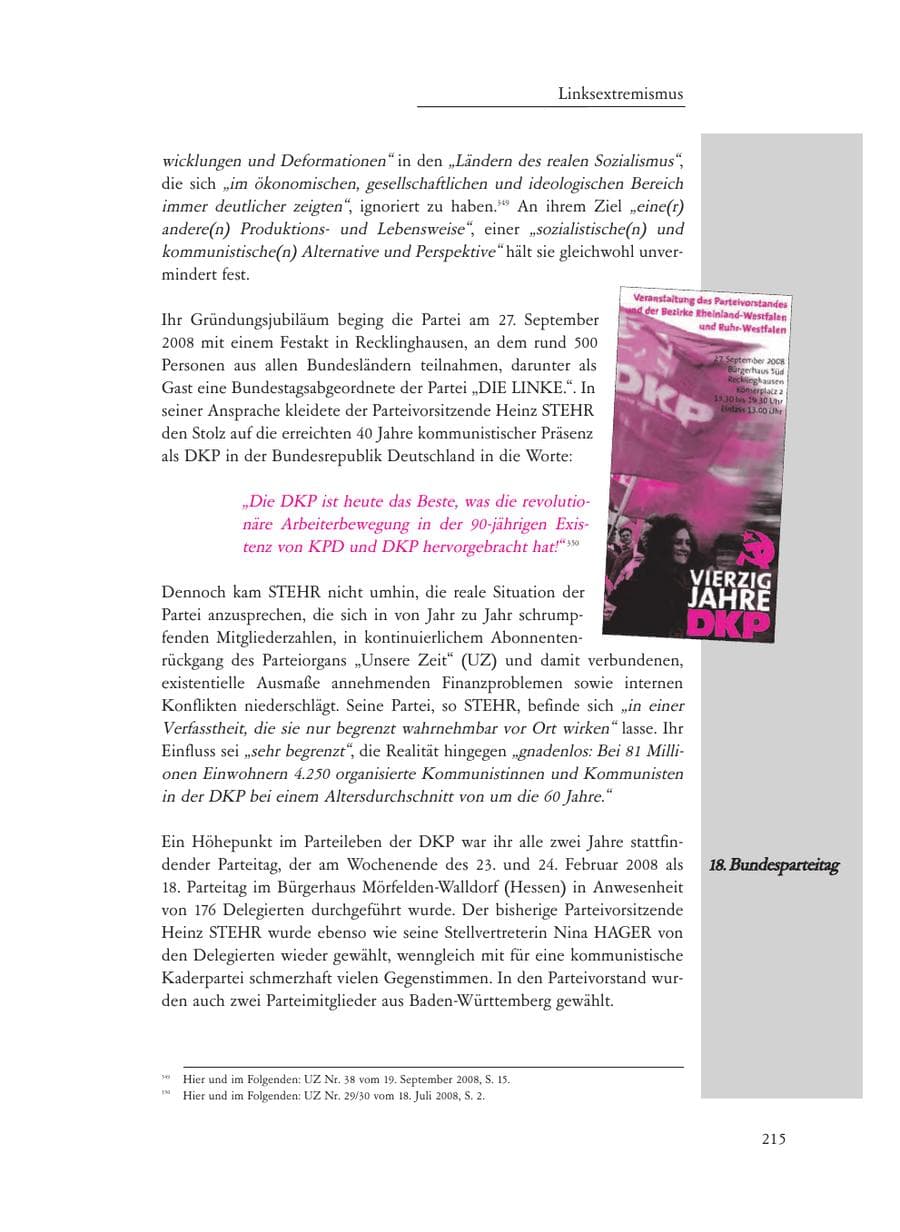 Seite 215 des Verfassungsschutzbericht 2008 Baden-Württemberg