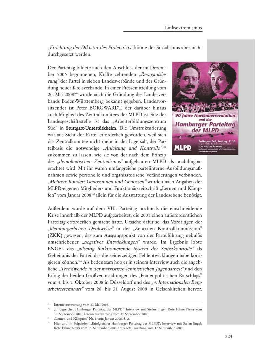 Seite 223 des Verfassungsschutzbericht 2008 Baden-Württemberg