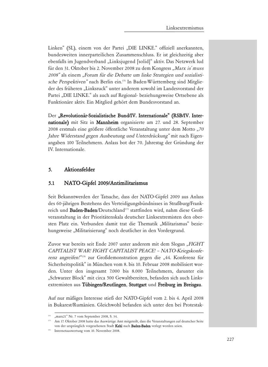 Seite 227 des Verfassungsschutzbericht 2008 Baden-Württemberg