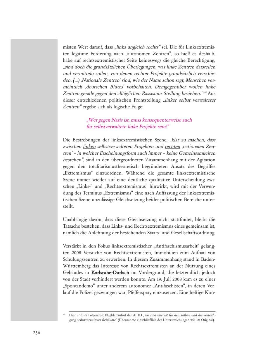 Seite 236 des Verfassungsschutzbericht 2008 Baden-Württemberg