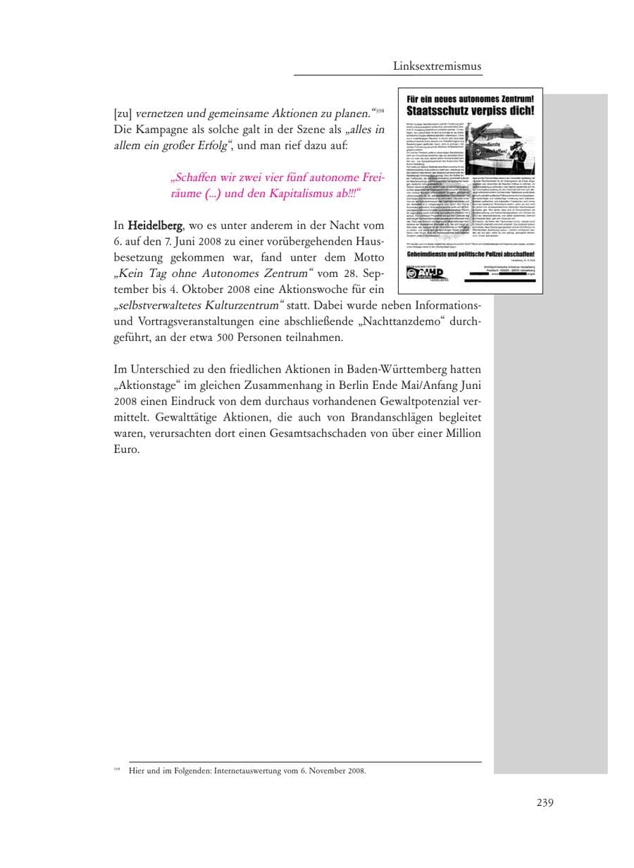 Seite 239 des Verfassungsschutzbericht 2008 Baden-Württemberg