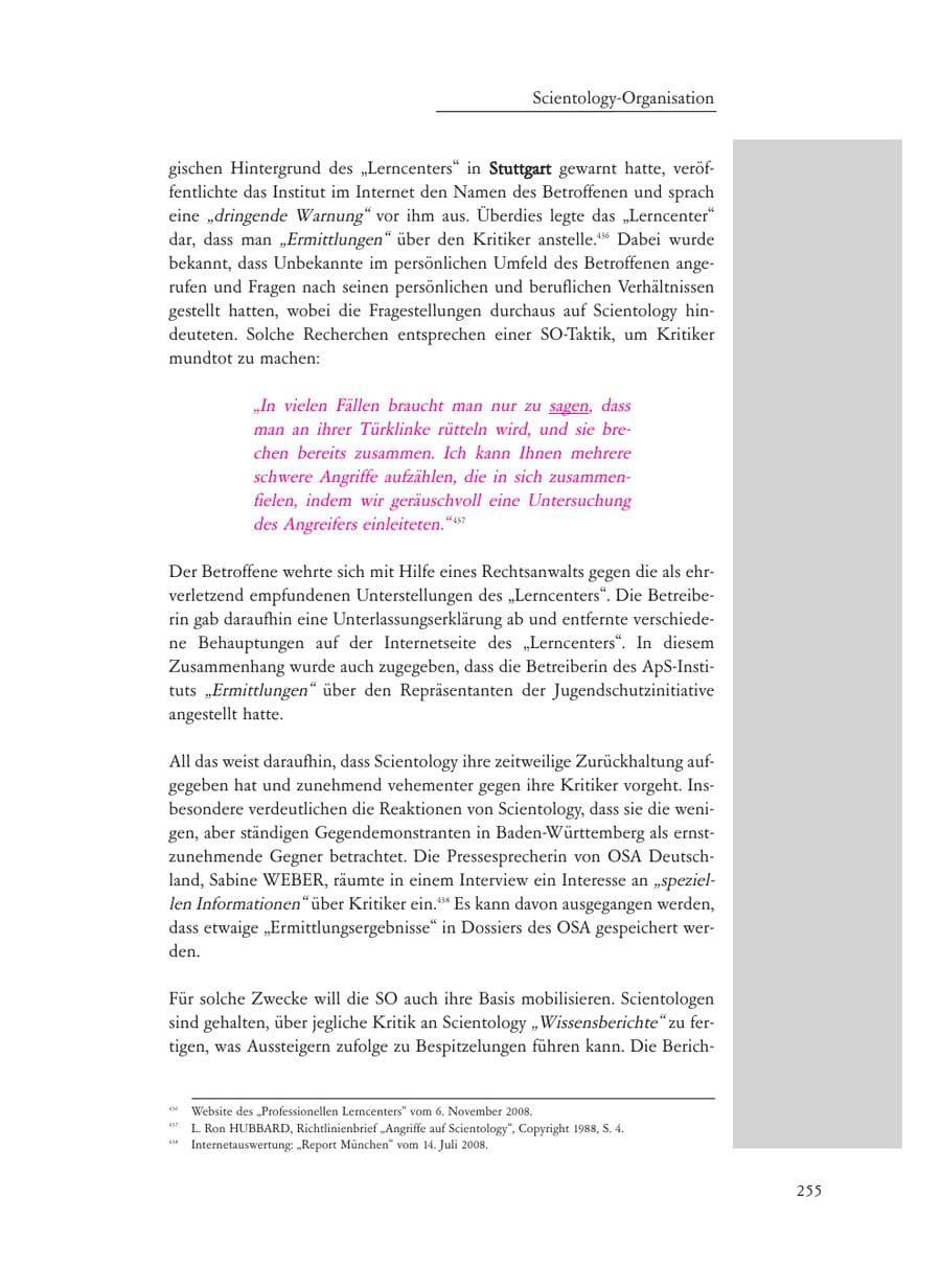 Seite 255 des Verfassungsschutzbericht 2008 Baden-Württemberg