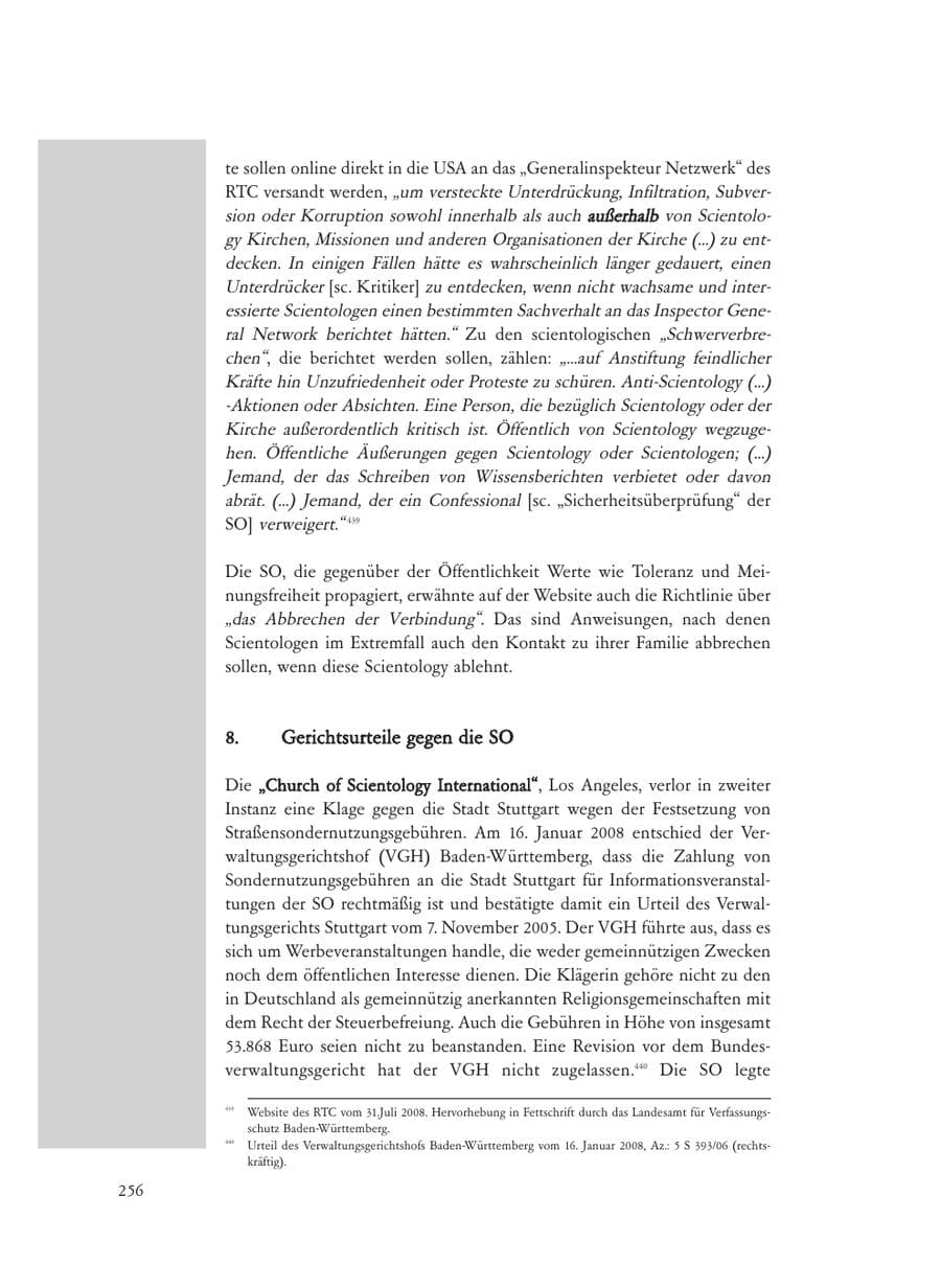 Seite 256 des Verfassungsschutzbericht 2008 Baden-Württemberg