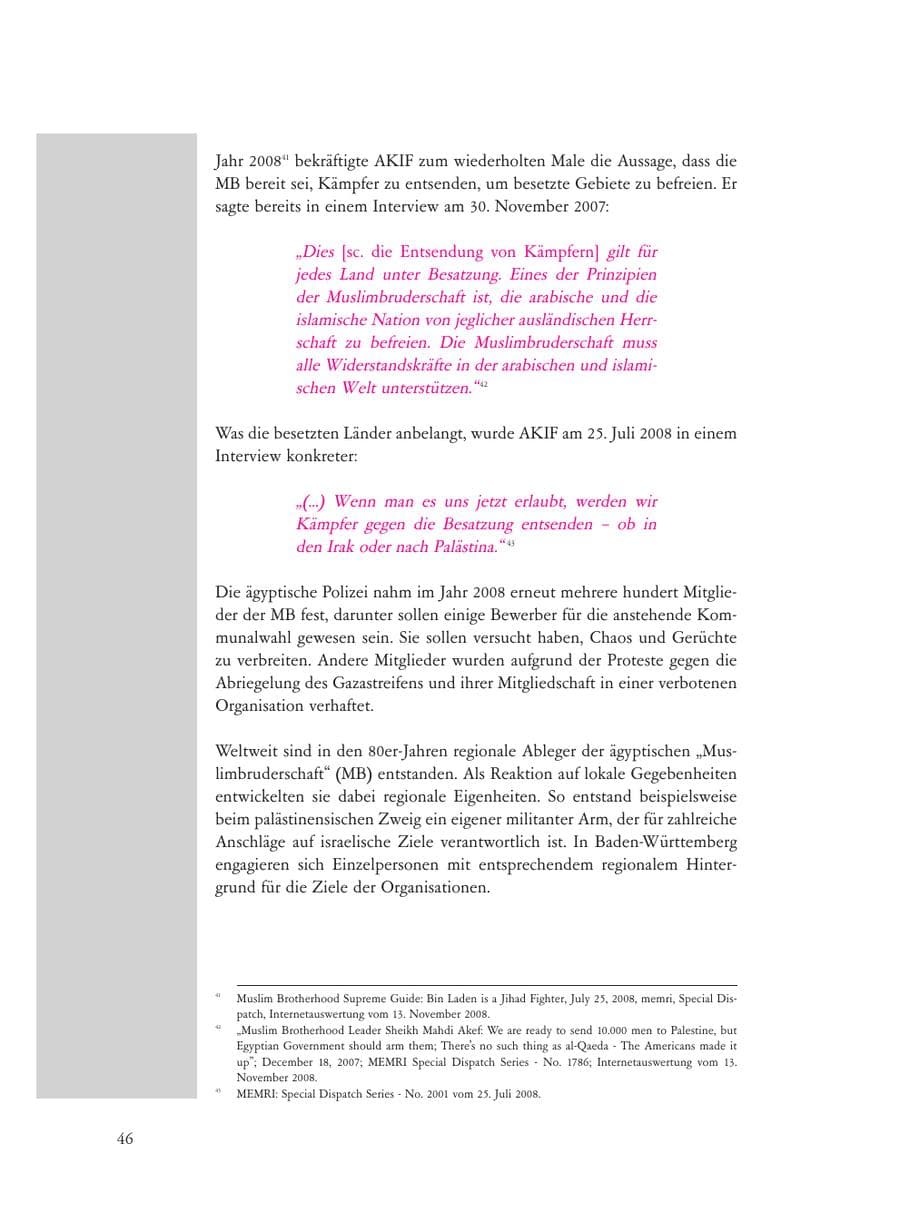 Seite 46 des Verfassungsschutzbericht 2008 Baden-Württemberg