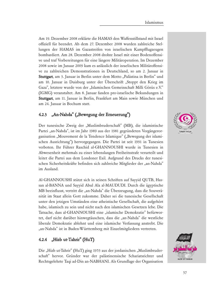 Seite 57 des Verfassungsschutzbericht 2008 Baden-Württemberg