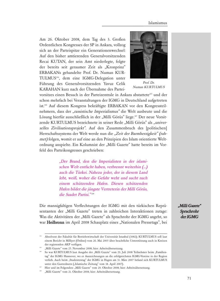 Seite 71 des Verfassungsschutzbericht 2008 Baden-Württemberg