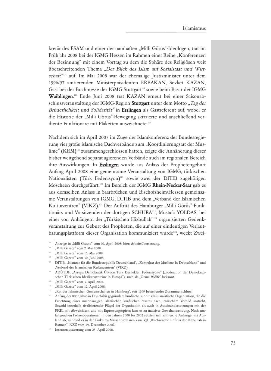 Seite 73 des Verfassungsschutzbericht 2008 Baden-Württemberg