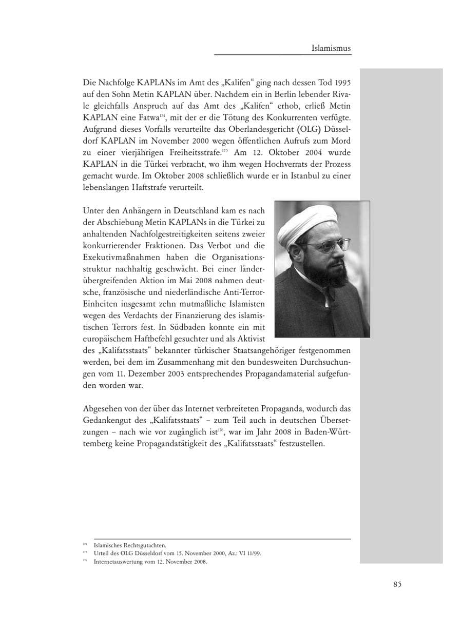 Seite 85 des Verfassungsschutzbericht 2008 Baden-Württemberg